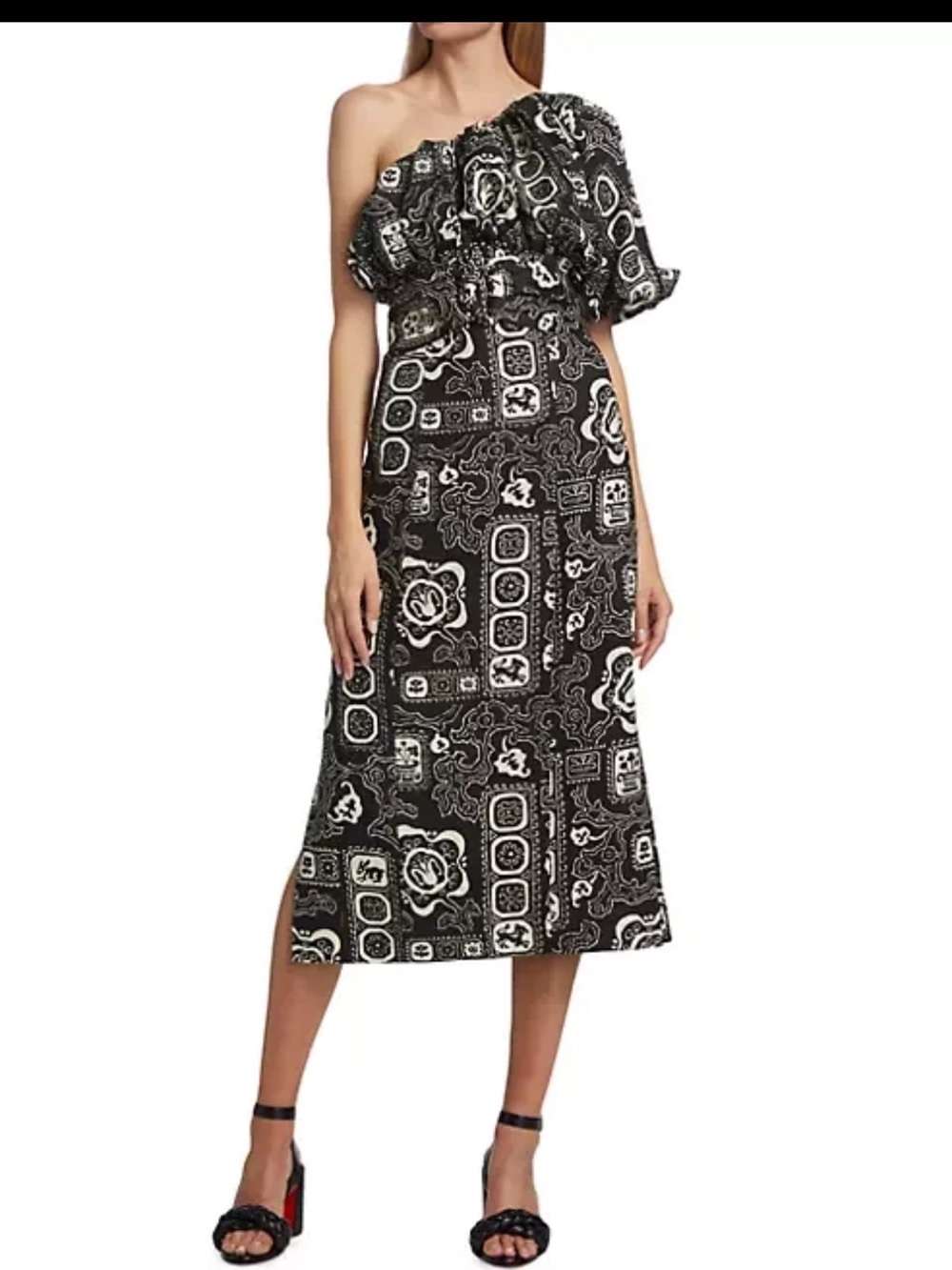 RHODE Chantelle One-Shoulder Linen Midi Dress 0 Bazaar African Tribal Boho 2
